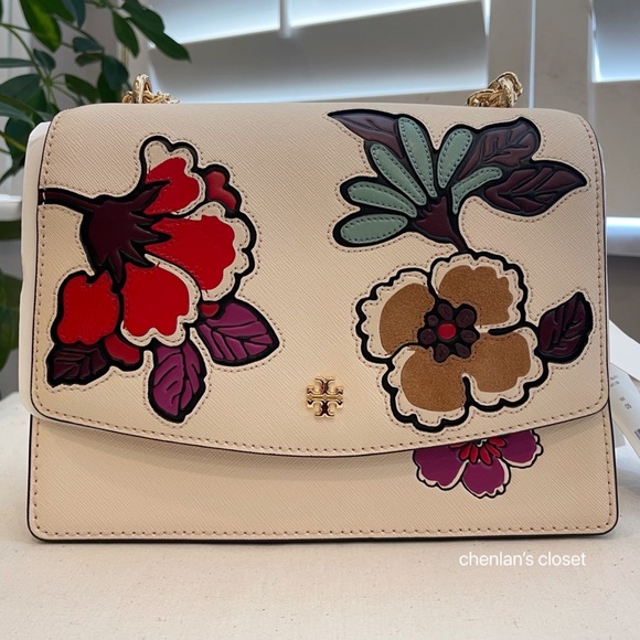 🌈NeW! Tory Burch Emerson Applique Flap Floral Shoulder Bag - Picture 7 of 13